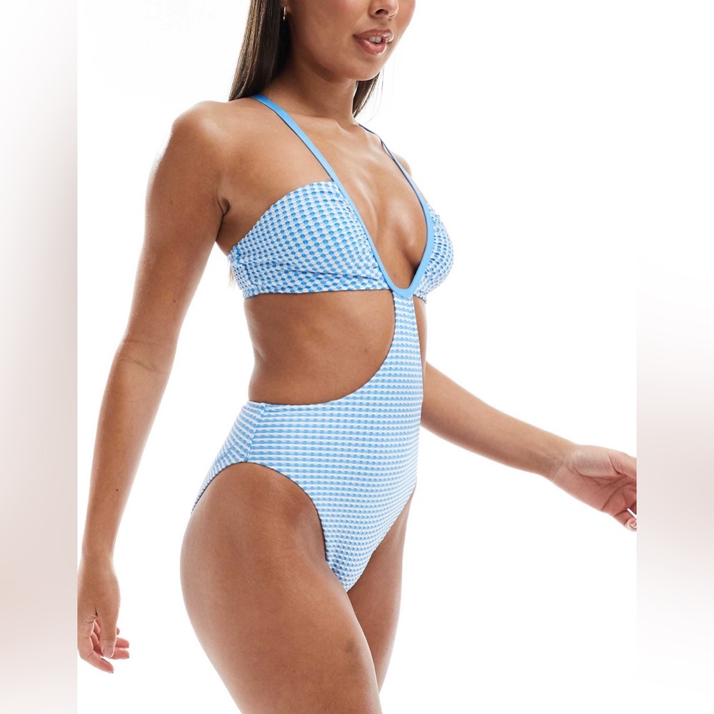 Speedo Gingham Cut Out Swimsuit Blue size 2XL